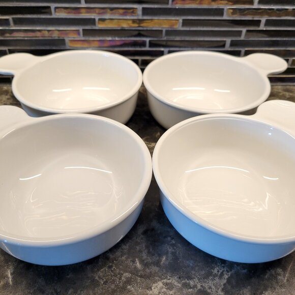 VINTAGE PYREX GRAB ITS BOWLS SET OF 4 CORNING WHITE ROUND SERVING STORAGE 1980s - Picture 3 of 11